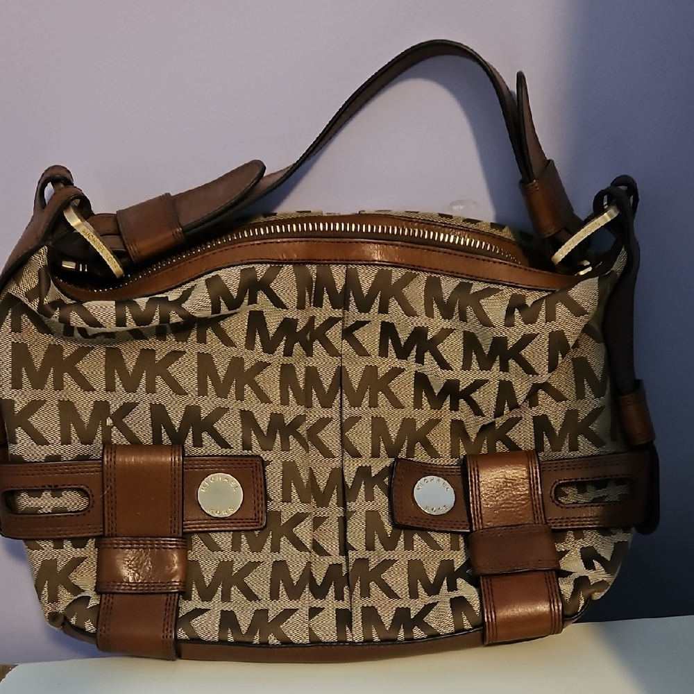 Michael Kors Tan and Brown Monogram Handbag